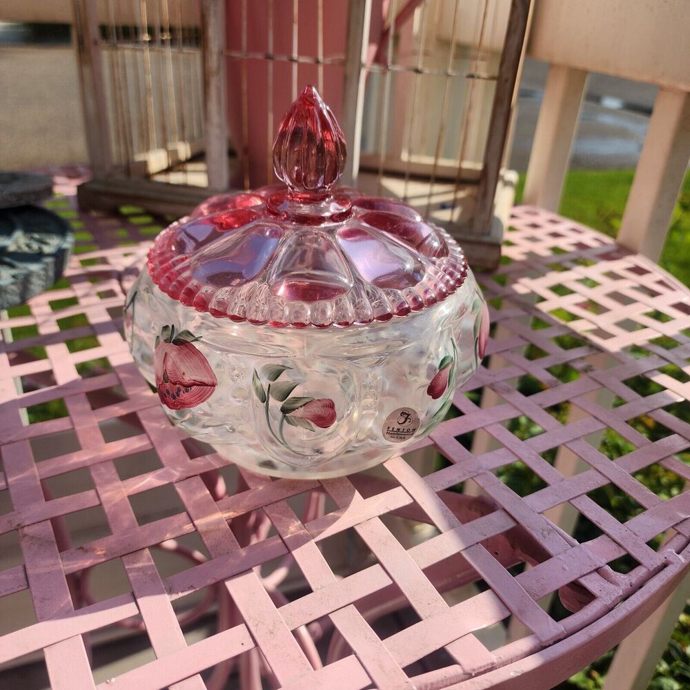 Rare Vintage Trellis Melon Powder Box & Candy Dish W/Lid